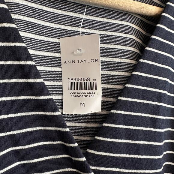 Ann Taylor Striped Drop Shoulder Cardigan Blue White M - Picture 4 of 11